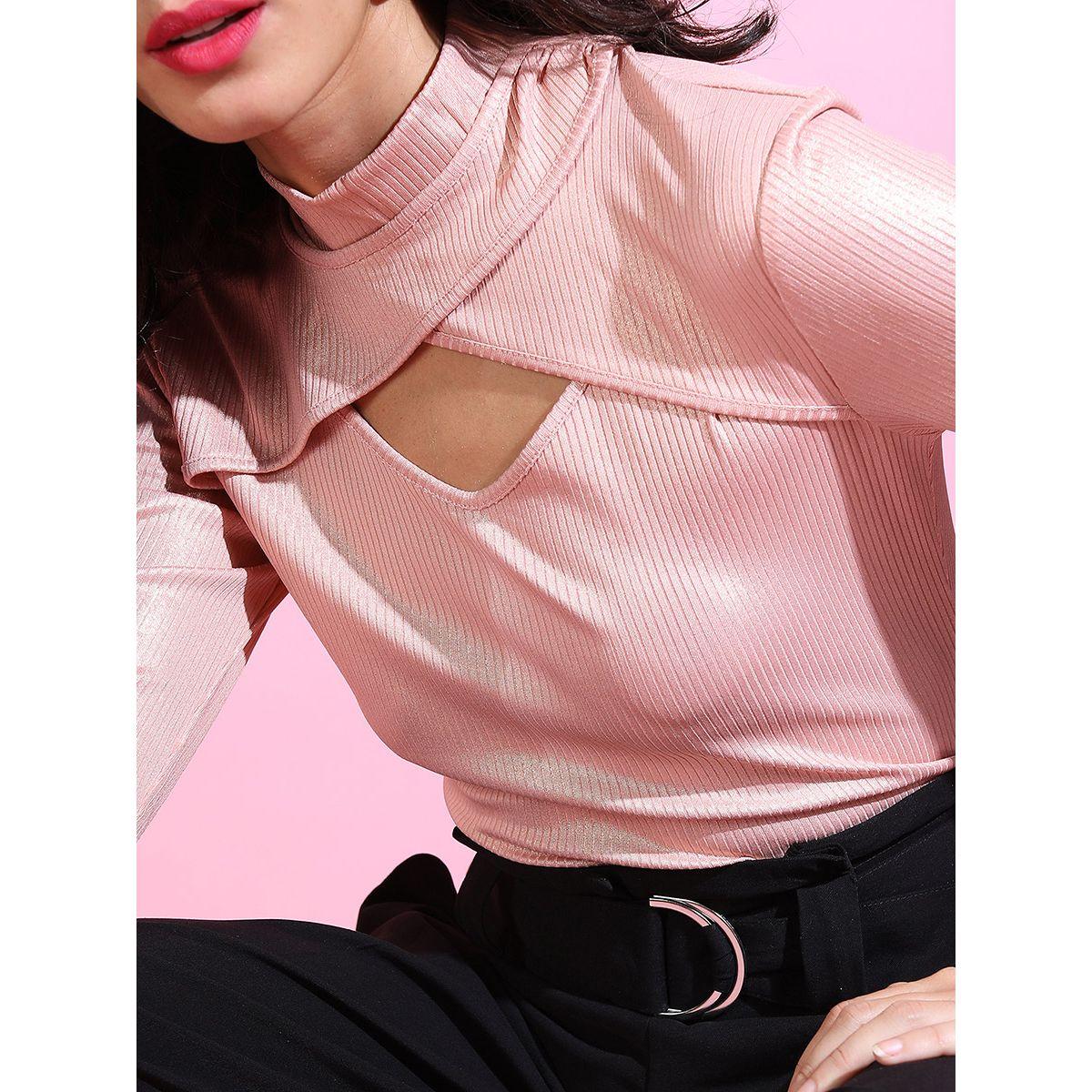 Tokyo Talkies X Styli Ribbed Cut Out Neck Fitted Top-women-clothing-shirtsandblouses-blouses-image-4