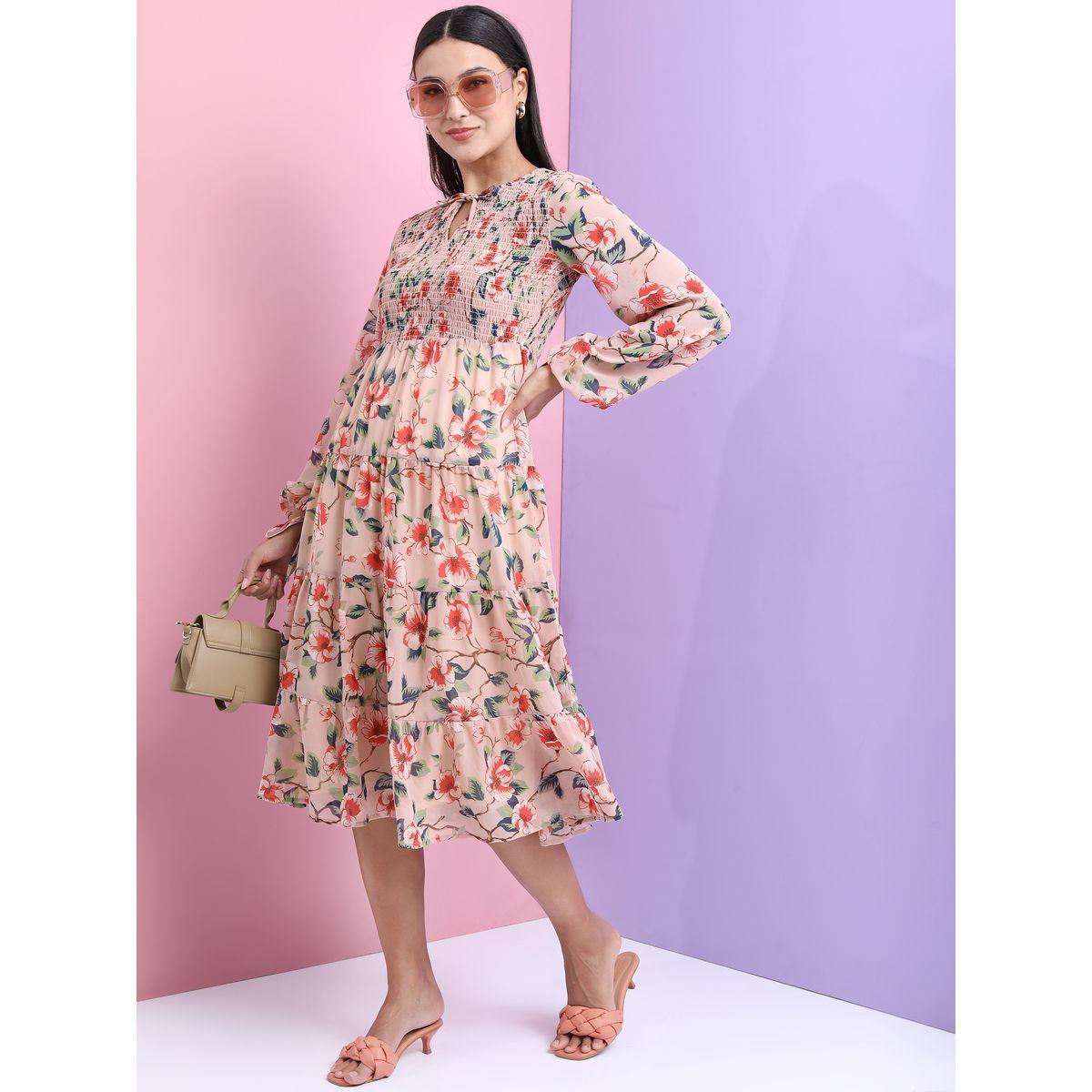 Tokyo Talkies X Styli Floral Printed Smocked A-Line Tiered Dress-women-clothing-dresses-image-2