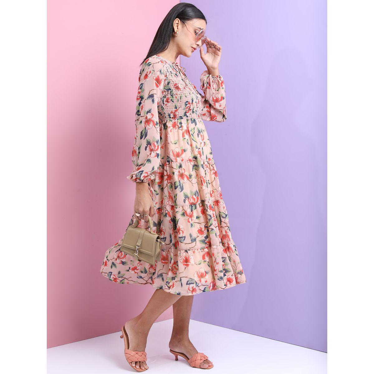 Tokyo Talkies X Styli Floral Printed Smocked A-Line Tiered Dress-women-clothing-dresses-image-5
