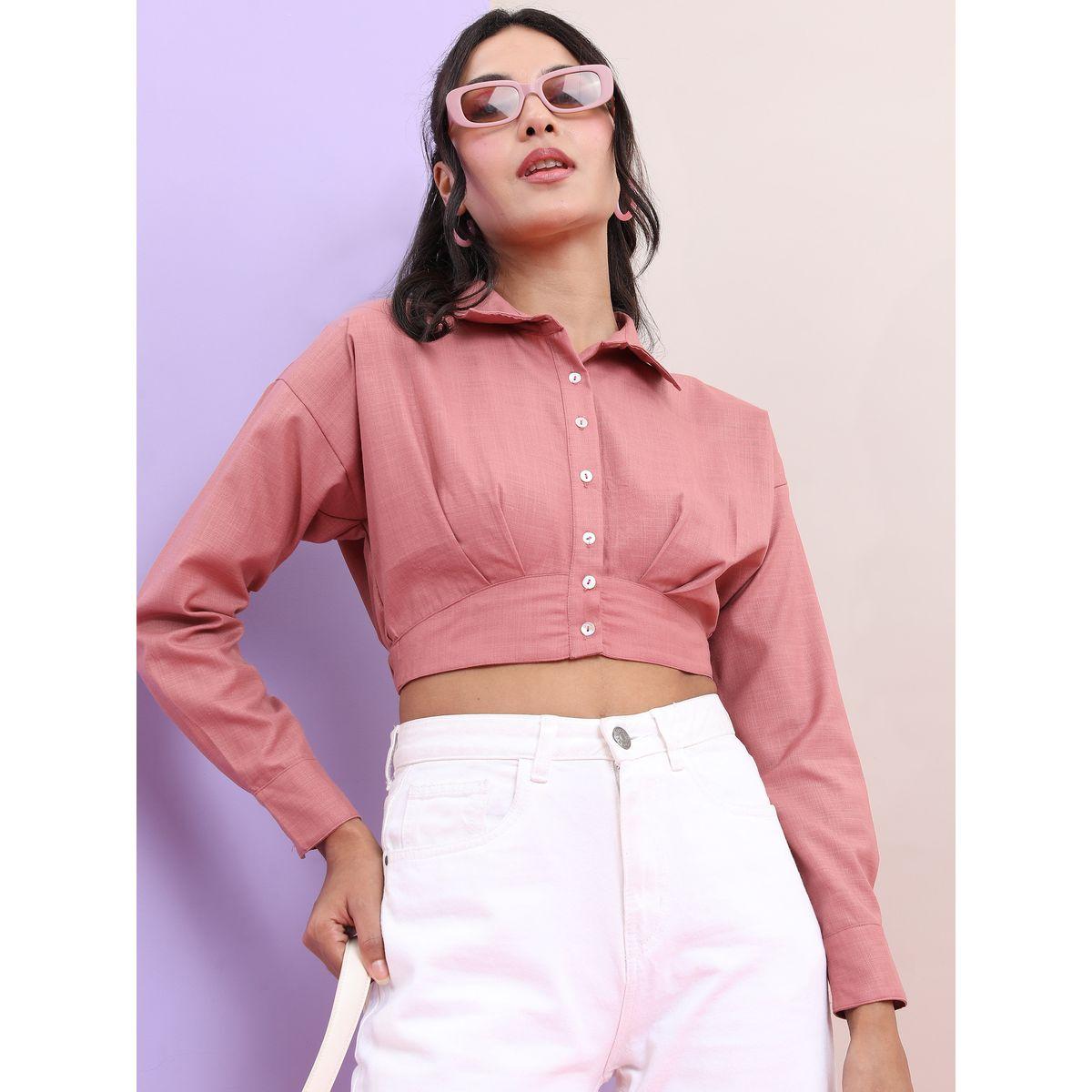 Tokyo Talkies X Styli Raglan Long Sleeves Collared Crop Blouse-women-clothing-shirtsandblouses-shirts-image-1
