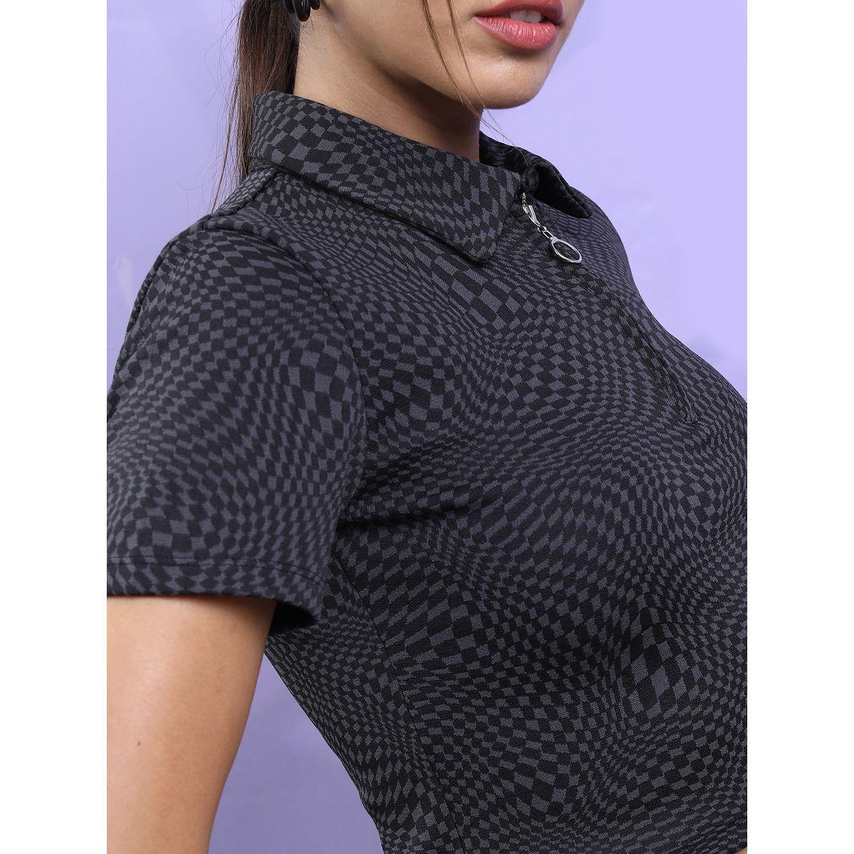 Tokyo Talkies X Styli Gingham Checks 1/2 Zip Collared Crop Top-women-clothing-shirtsandblouses-blouses-image-4