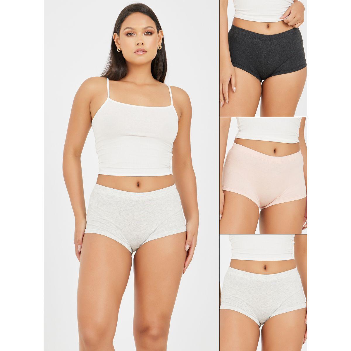 Styli Pack of 3 - Solid Cotton Elasticated Waistband Boyshorts-women-clothing-lingerie-panties-image-1