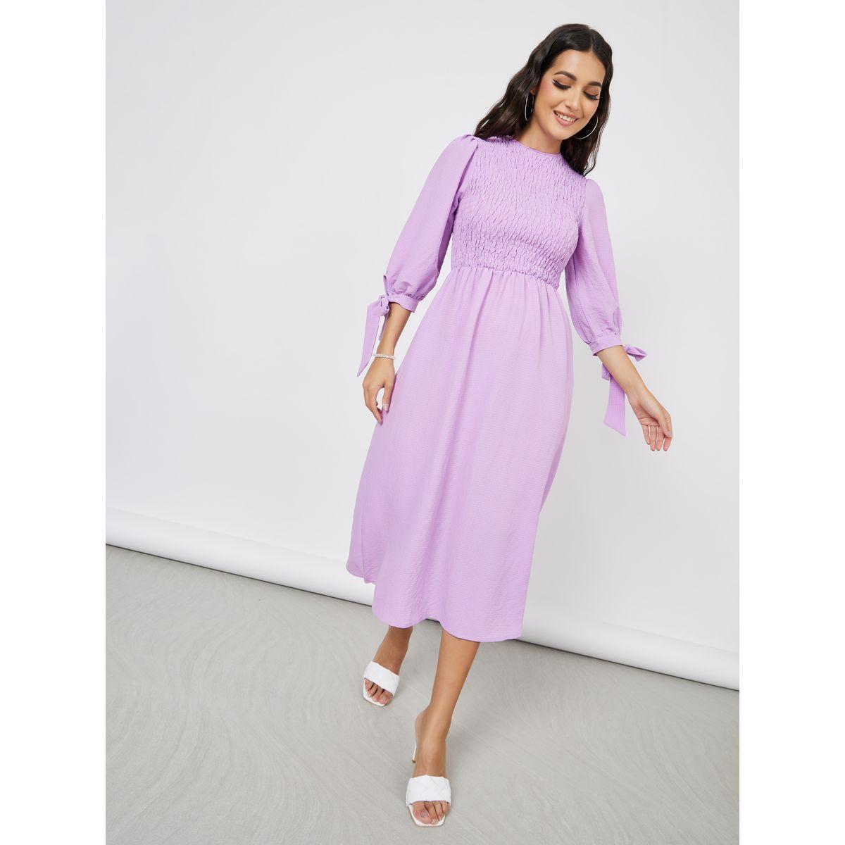 Styli Tie-Up Sleeve Shirred A-Line Midi Dress-women-clothing-dresses-image-2