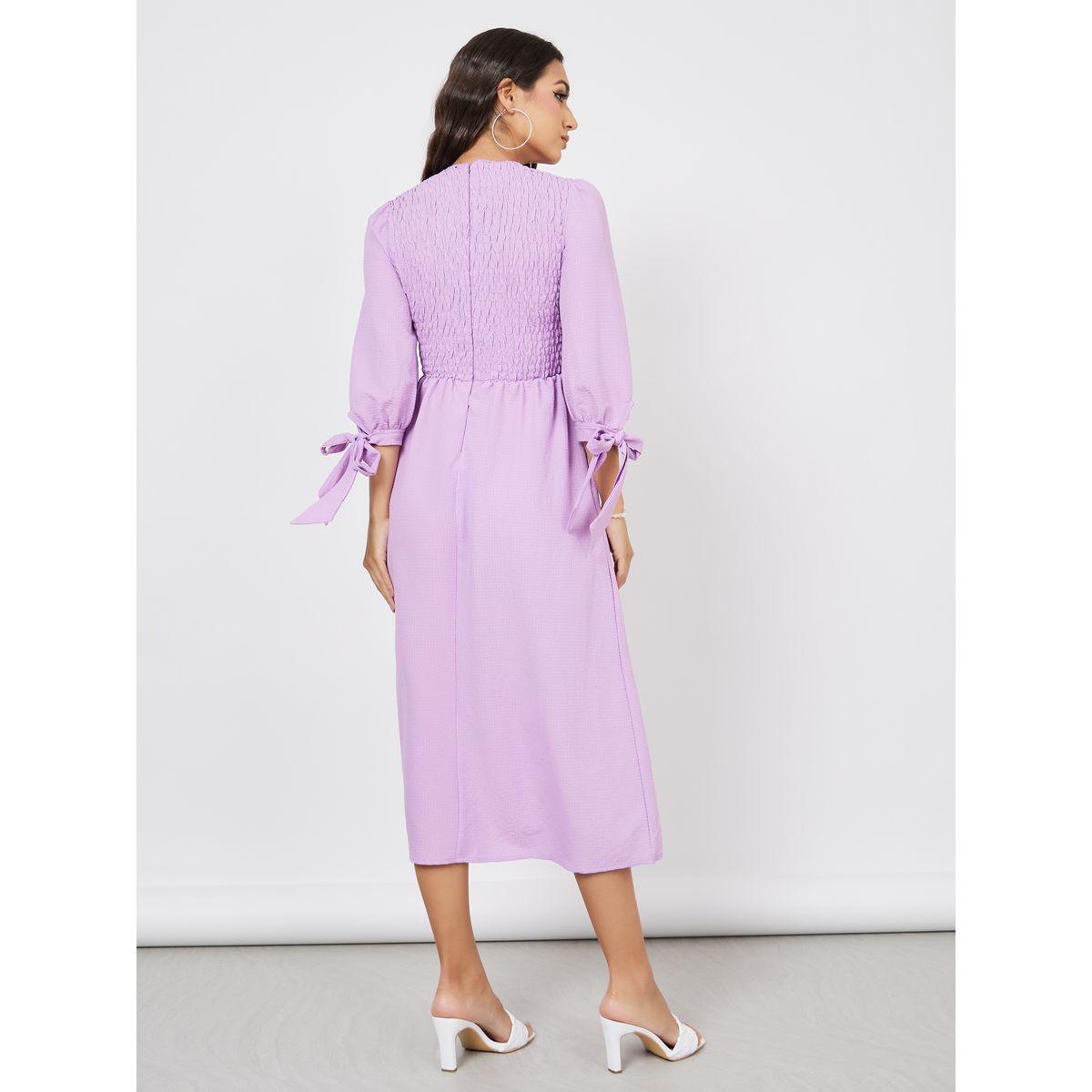 Styli Tie-Up Sleeve Shirred A-Line Midi Dress-women-clothing-dresses-image-4