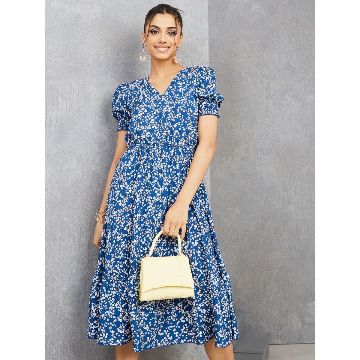 Styli Disty Print Puff Sleeve Ruffle Hem Midi Dress-women-clothing-dresses-image-1