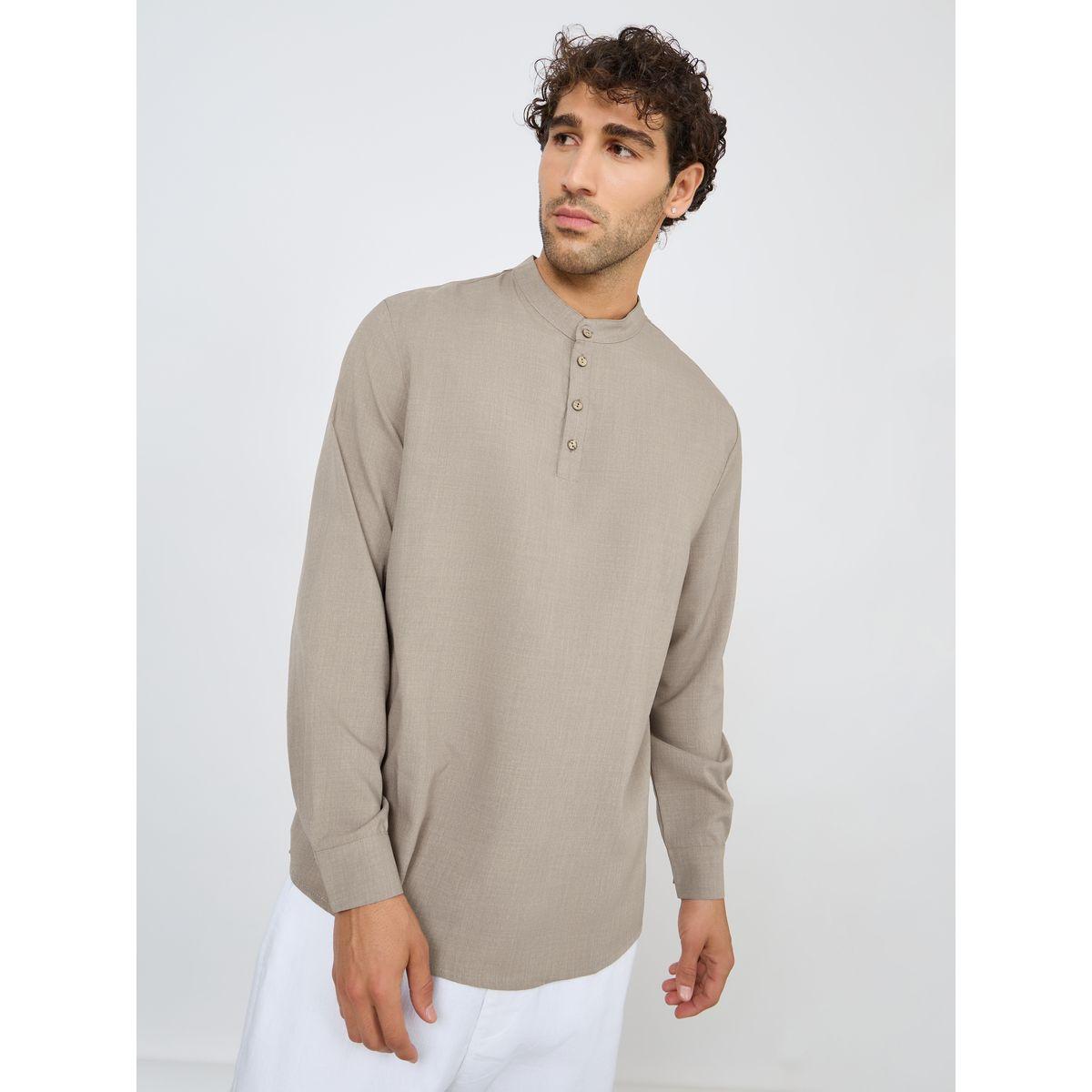 Styli Limited Half Placket Relaxed Fit Shirt with Mandarin Collar-men-clothing-shirts-image-1