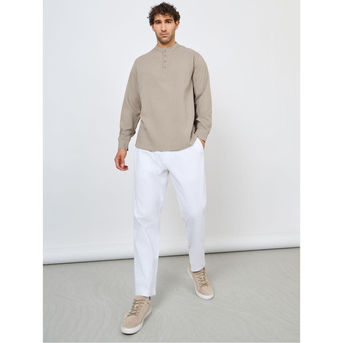 Styli Limited Half Placket Relaxed Fit Shirt with Mandarin Collar-men-clothing-shirts-image-2