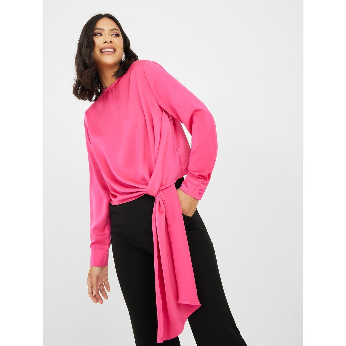 Styli Satin Round Neck Hem Tie Detail Blouse-women-clothing-shirtsandblouses-blouses-image-1