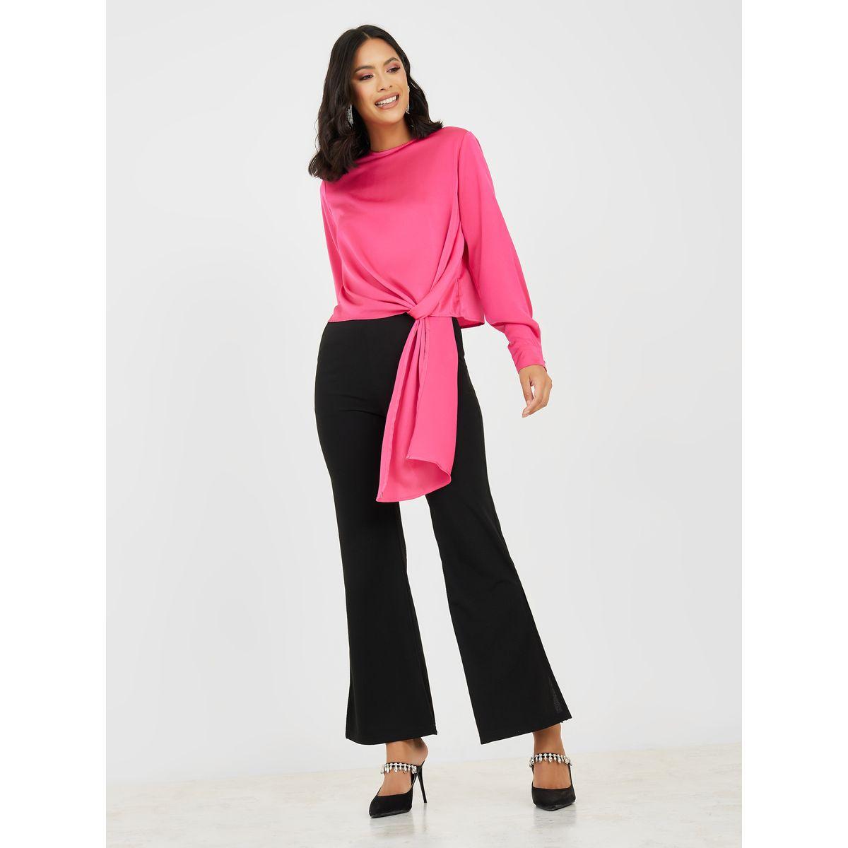 Styli Satin Round Neck Hem Tie Detail Blouse-women-clothing-shirtsandblouses-blouses-image-2