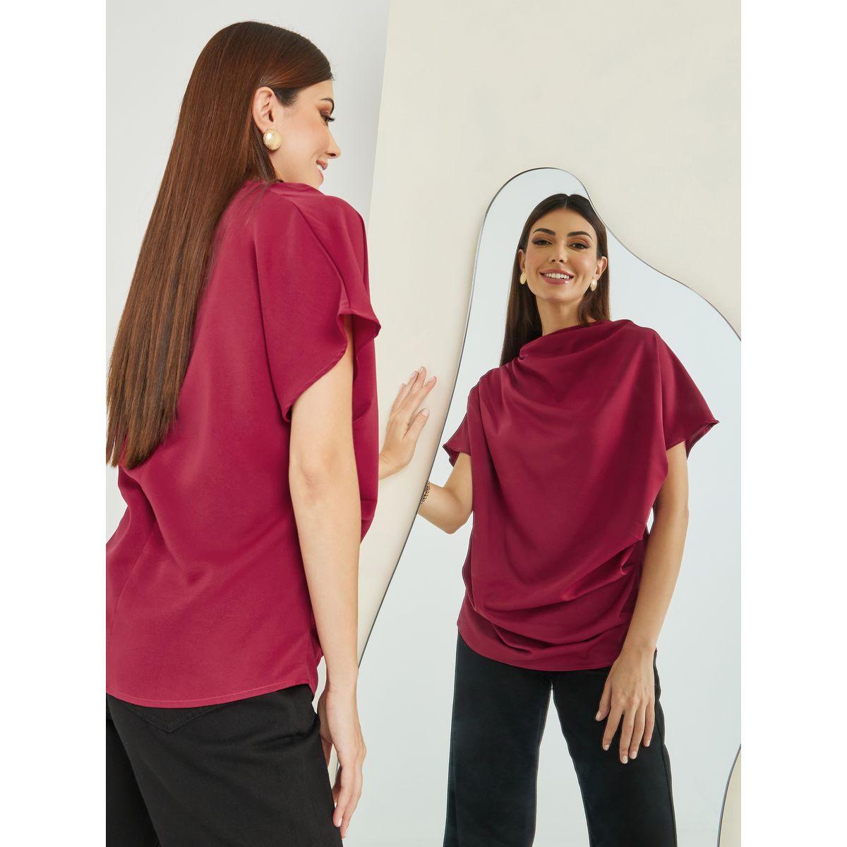 Styli High Neck Draped Detail Regular Fit Blouse-women-clothing-shirtsandblouses-blouses-image-1