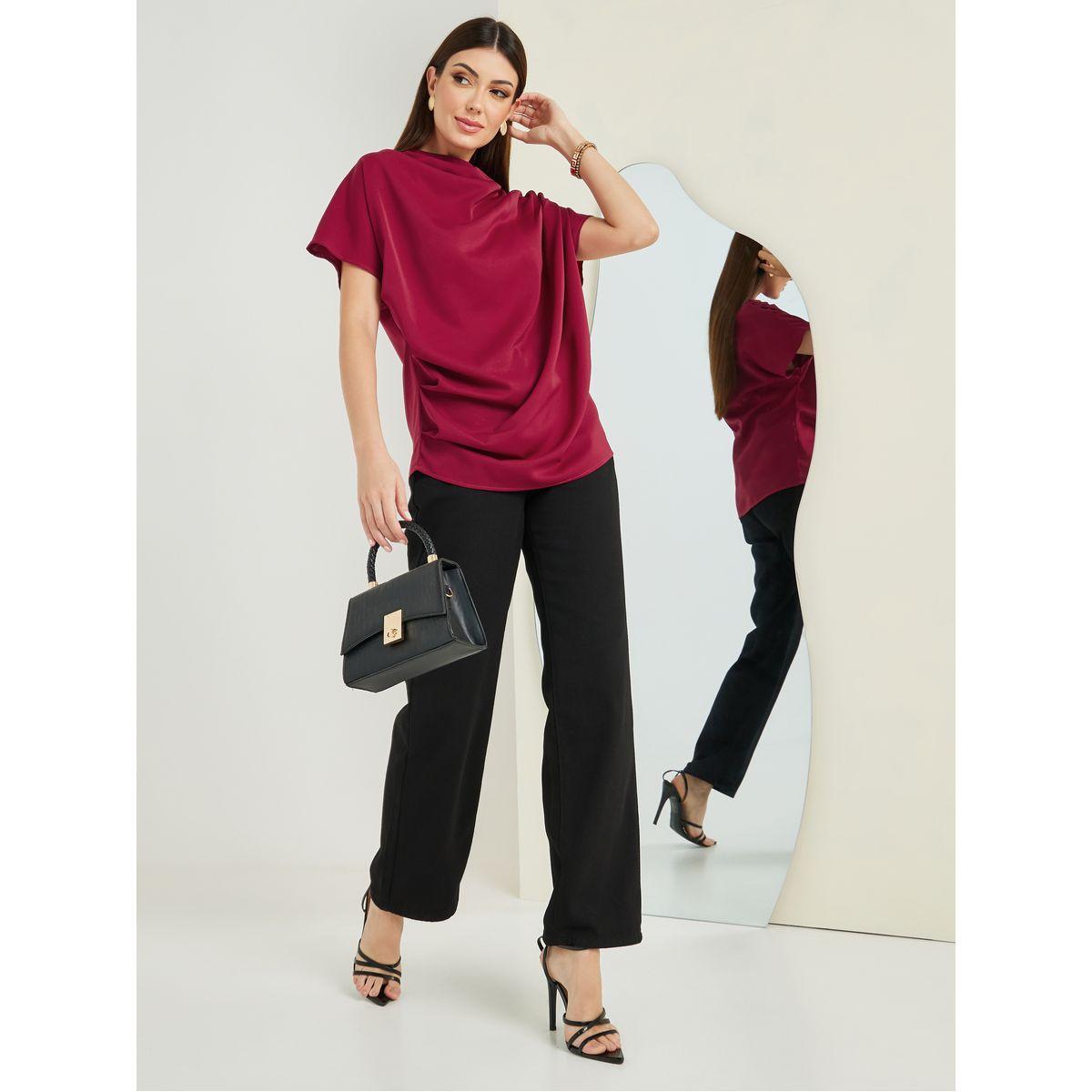 Styli High Neck Draped Detail Regular Fit Blouse-women-clothing-shirtsandblouses-blouses-image-2