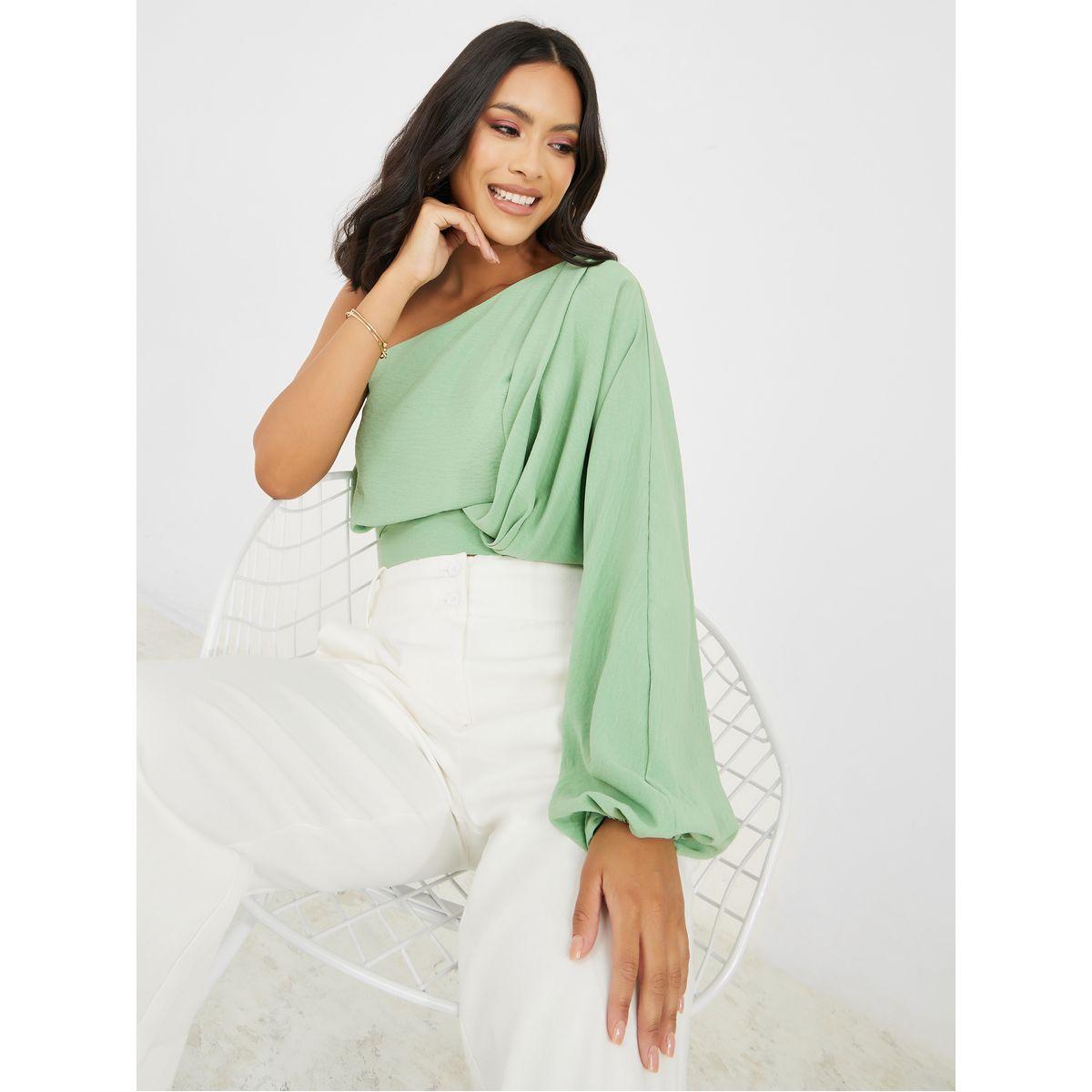 Styli One Sleeve Crop Blouse-women-clothing-shirtsandblouses-blouses-image-1