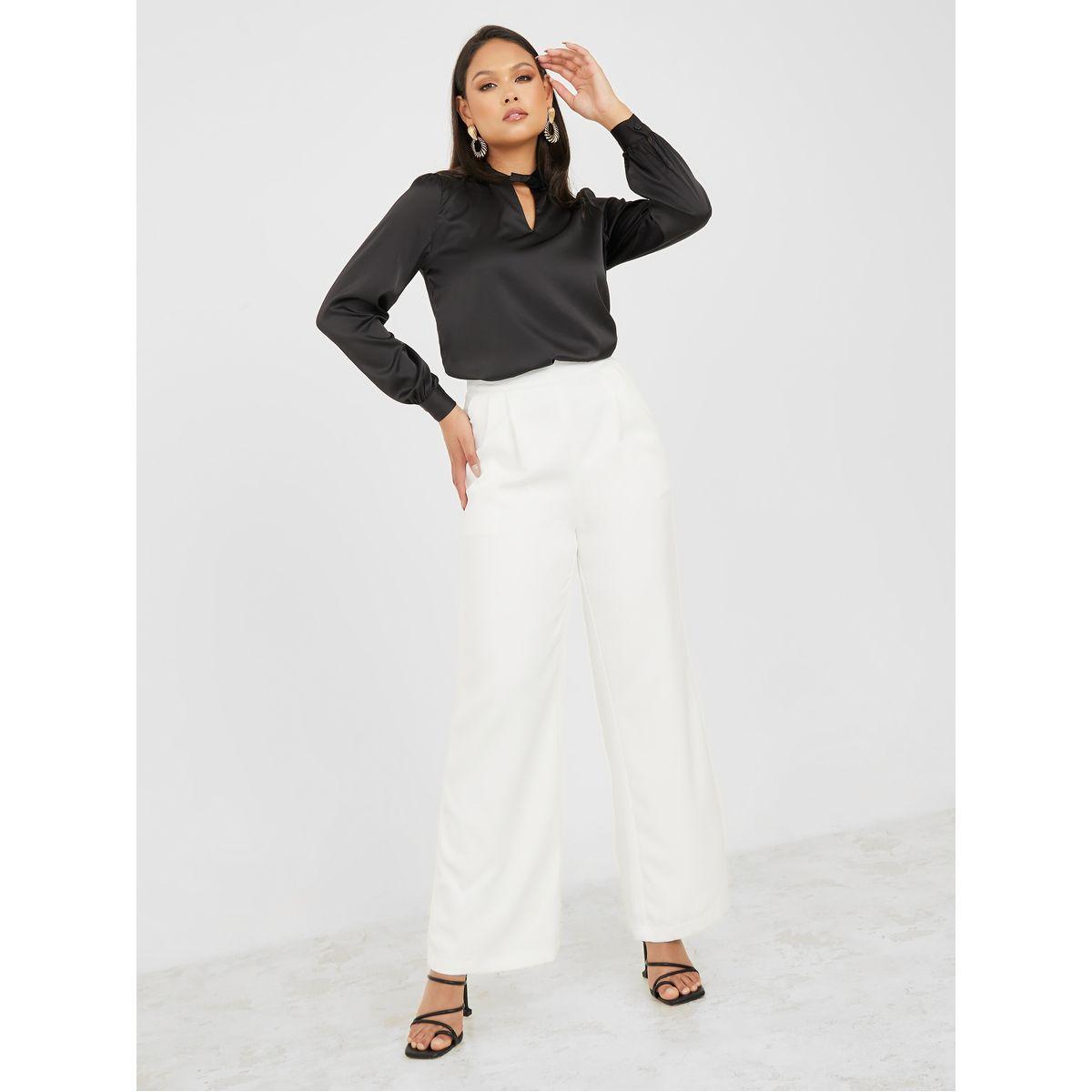 Styli Twisted Keyhole Neck Satin Regular Fit Blouse-women-clothing-shirtsandblouses-blouses-image-2
