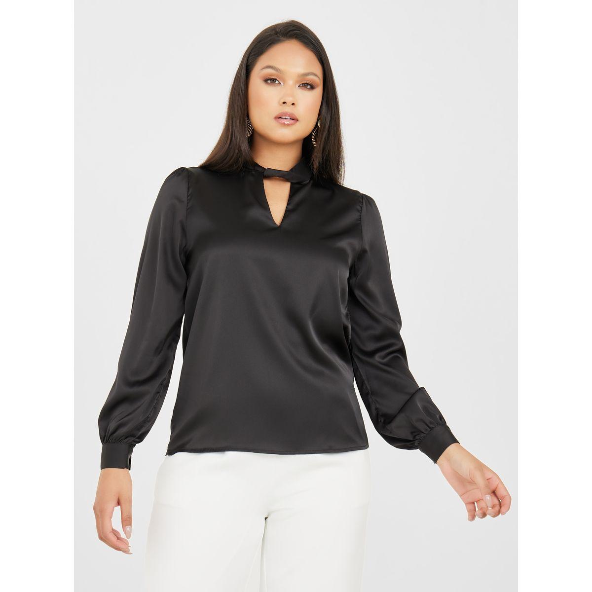 Styli Twisted Keyhole Neck Satin Regular Fit Blouse-women-clothing-shirtsandblouses-blouses-image-3