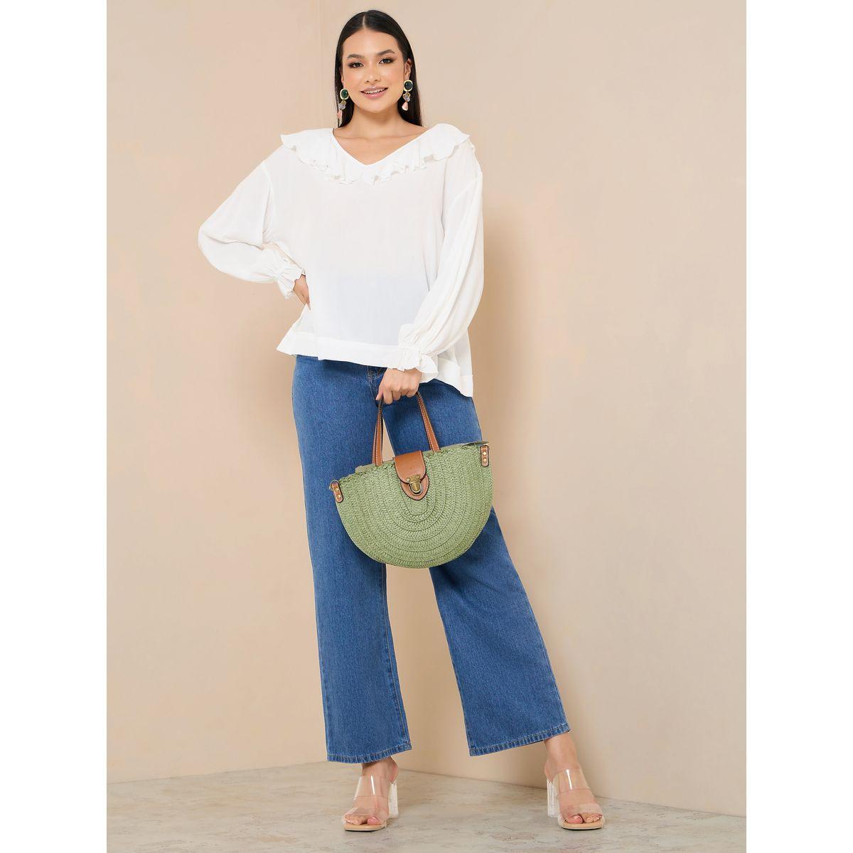 Styli V Neck Ruffle Detail Relaxed Fit Blouse-women-clothing-shirtsandblouses-blouses-image-2