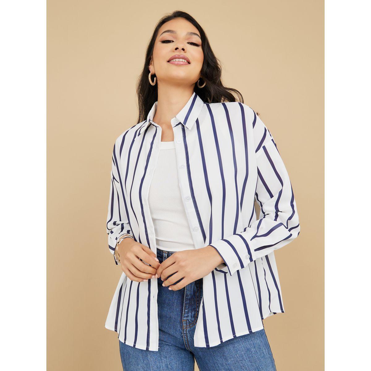 Styli Striped Drop Shoulder Boxy Fit Shirt-women-clothing-shirtsandblouses-shirts-image-1