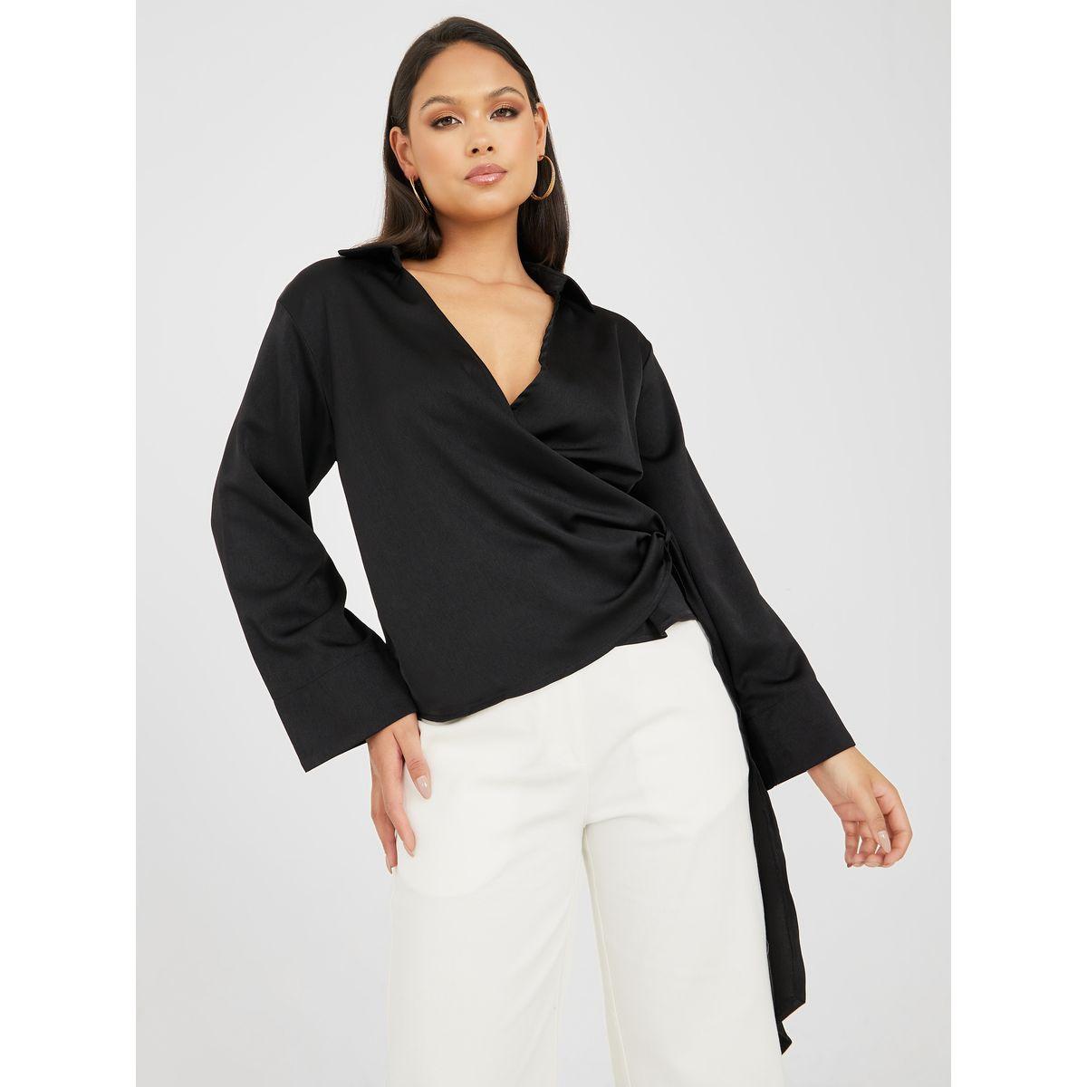 Styli Flute Sleeve Satin Wrap Top-women-clothing-shirtsandblouses-blouses-image-1