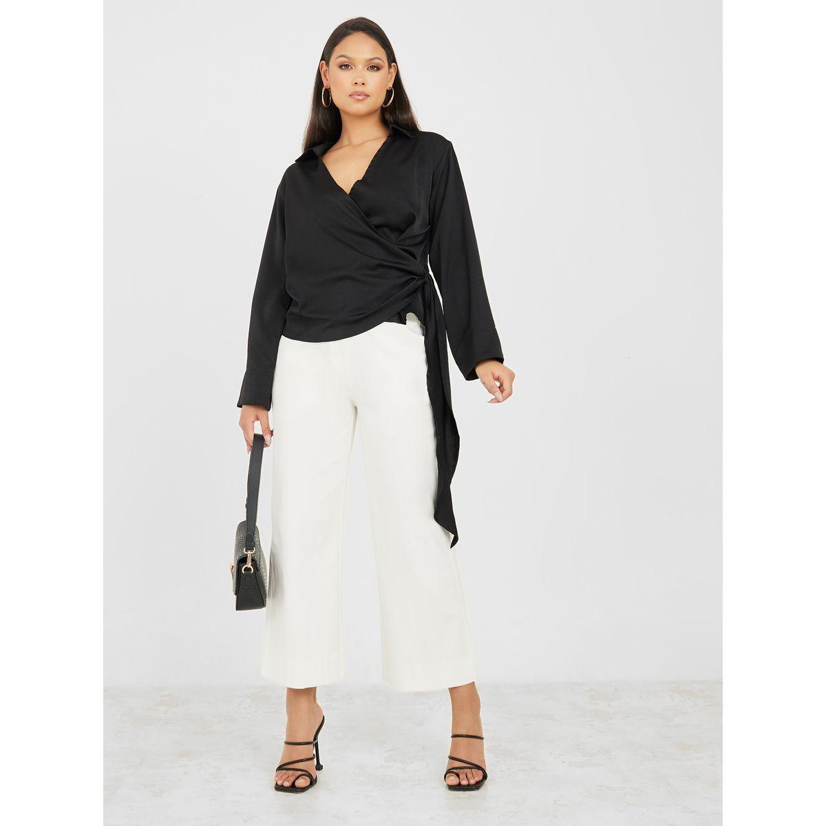 Styli Flute Sleeve Satin Wrap Top-women-clothing-shirtsandblouses-blouses-image-2