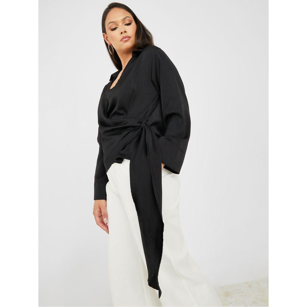 Styli Flute Sleeve Satin Wrap Top-women-clothing-shirtsandblouses-blouses-image-3