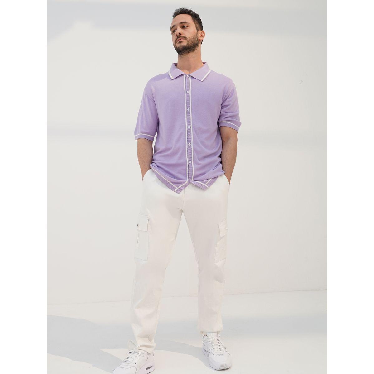 قميص بقصة مريحة وتداخلات محزوزة-men-clothing-shirts-image-1