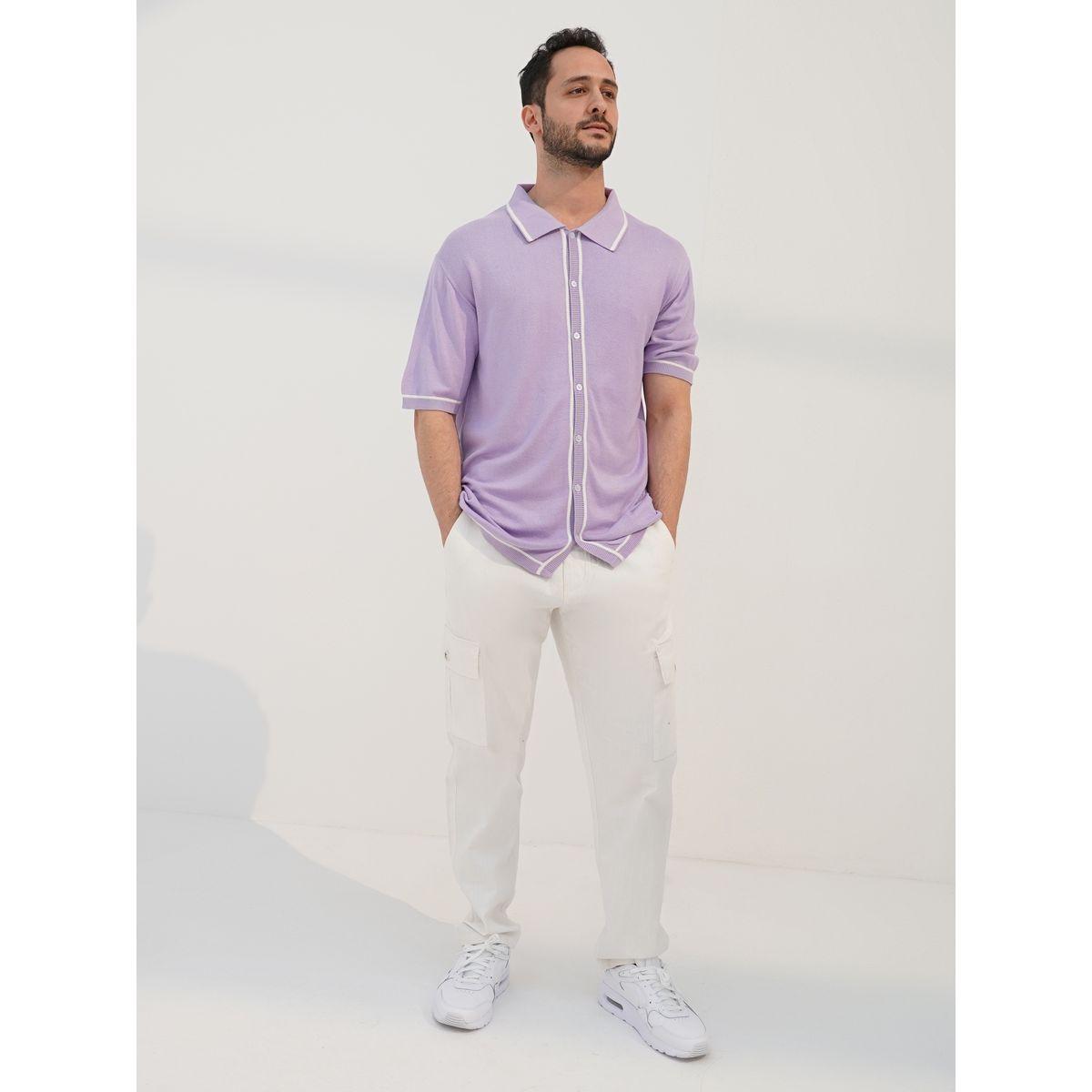 قميص بقصة مريحة وتداخلات محزوزة-men-clothing-shirts-image-4