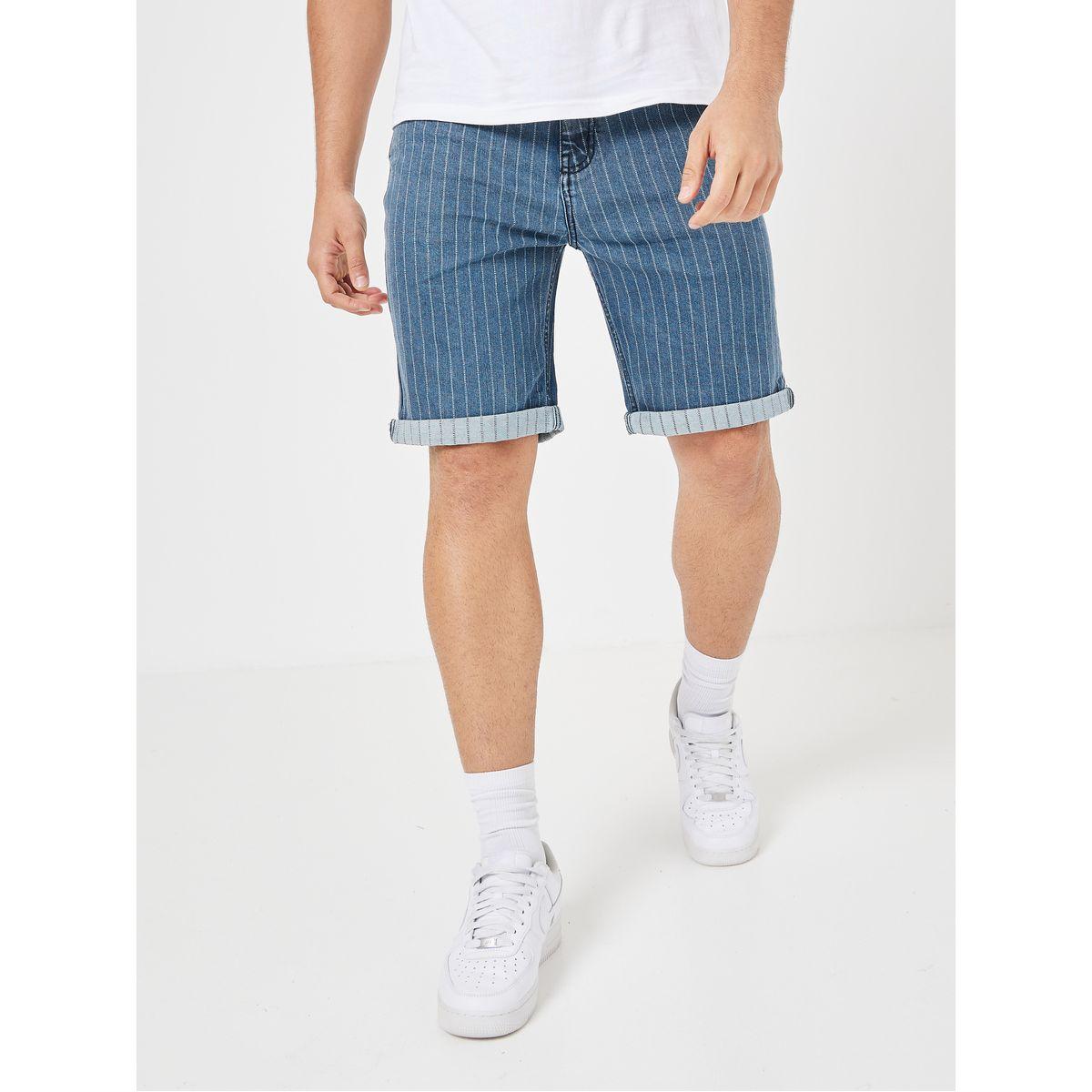 Styli Limited Striped Denim Regular Shorts with Turn Up Hem-men-clothing-bottoms-shorts-image-1