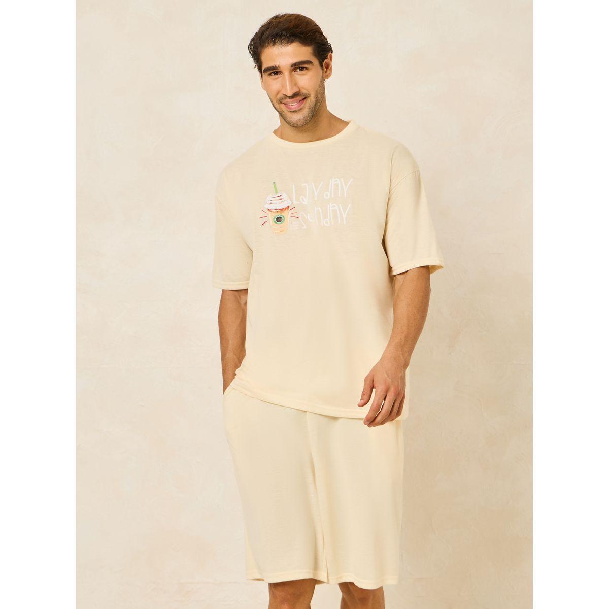 Styli Unwind Lazy Day Graphic T-Shirt & Shorts Set-men-clothing-nightwear-sets-image-1