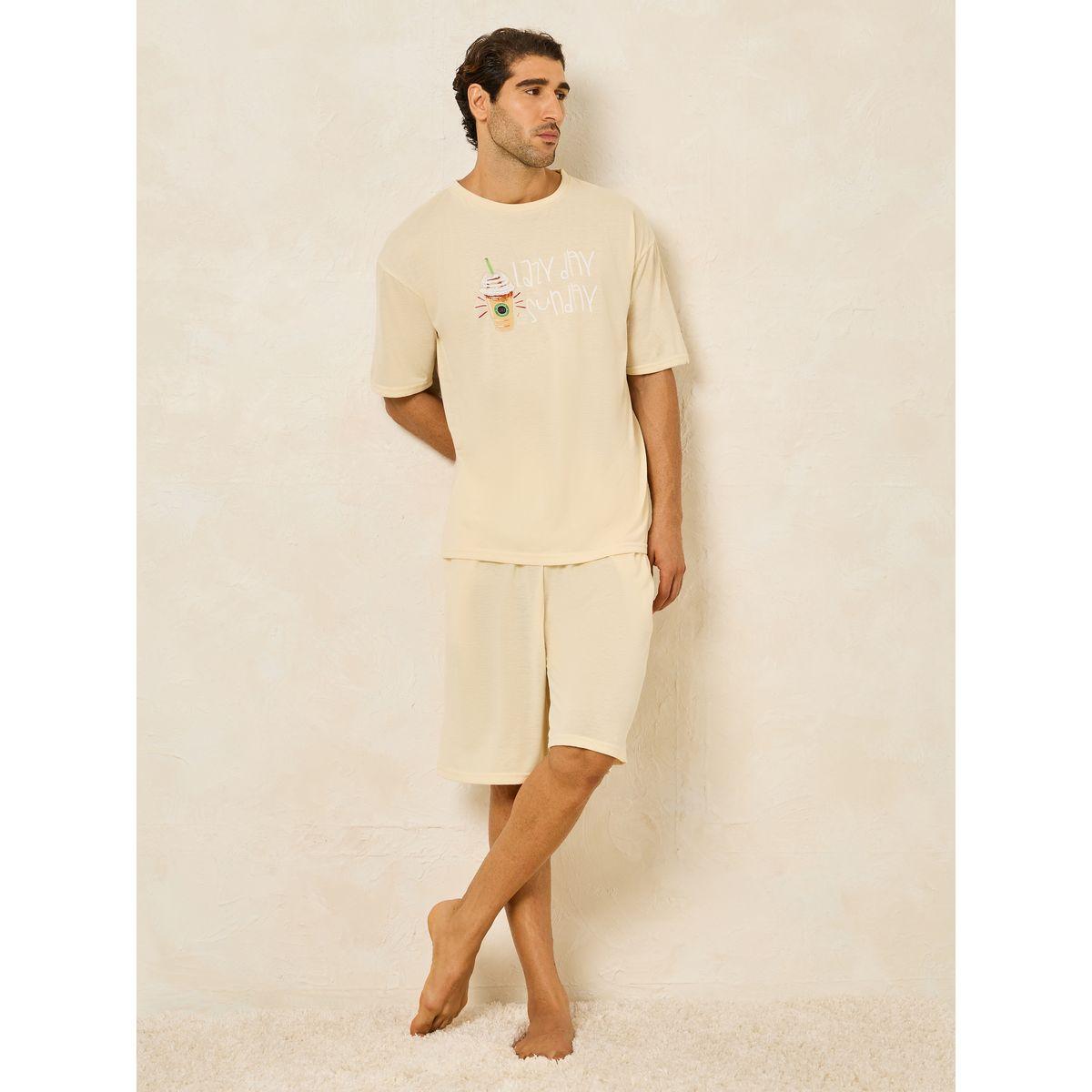 Styli Unwind Lazy Day Graphic T-Shirt & Shorts Set-men-clothing-nightwear-sets-image-2