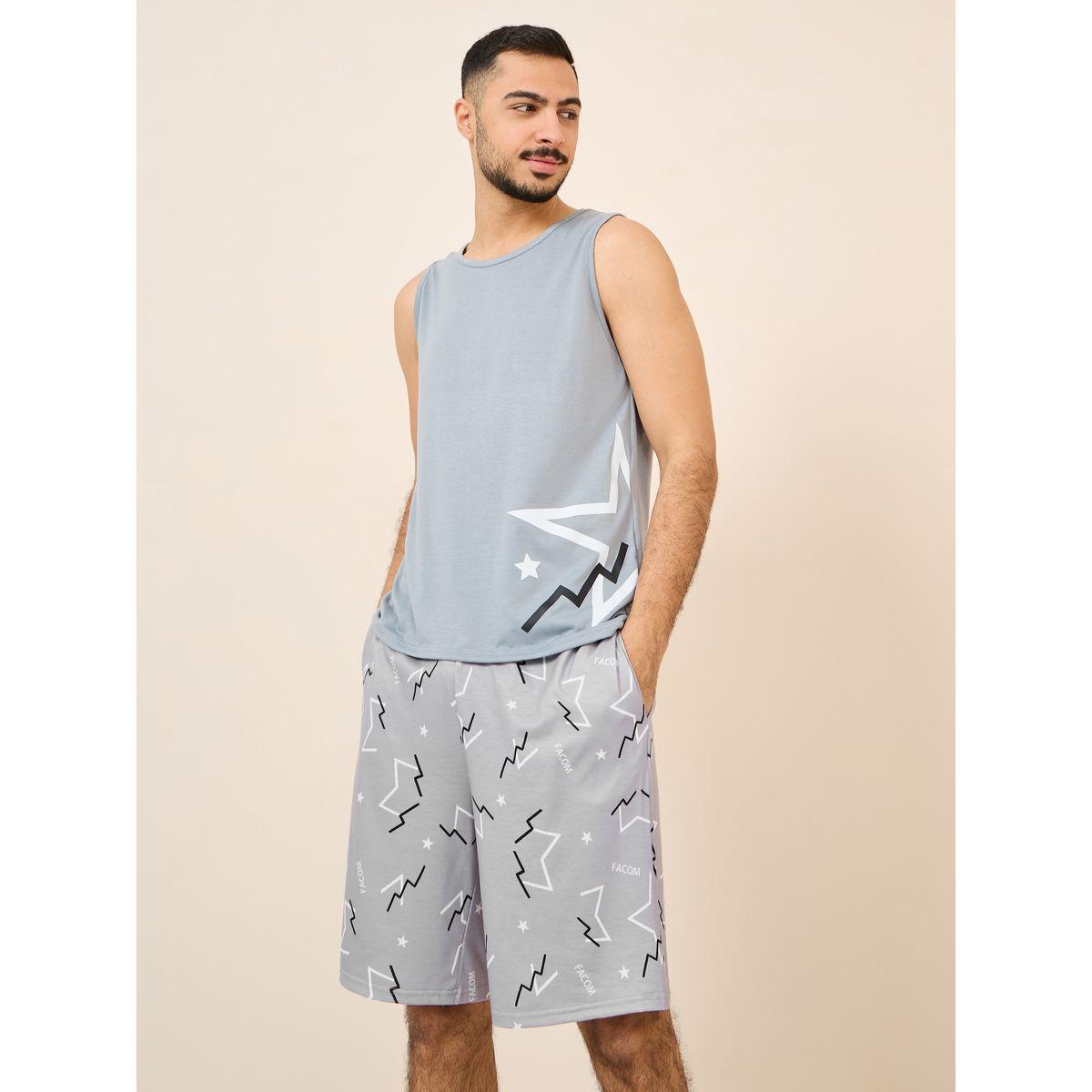 طقم بيجاما من ( شورت + تيشيرت كت )-men-clothing-nightwear-sets-image-1