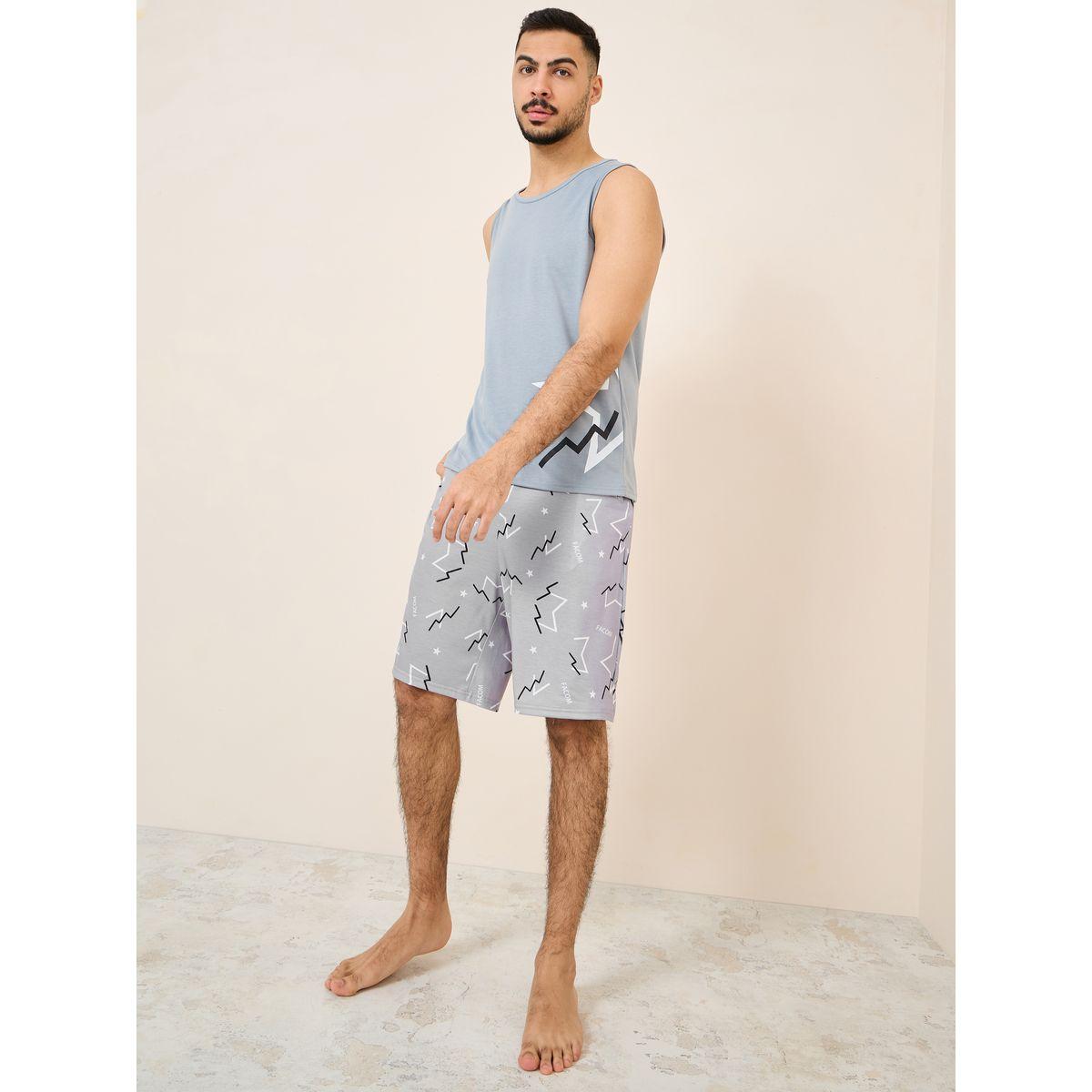 طقم بيجاما من ( شورت + تيشيرت كت )-men-clothing-nightwear-sets-image-2