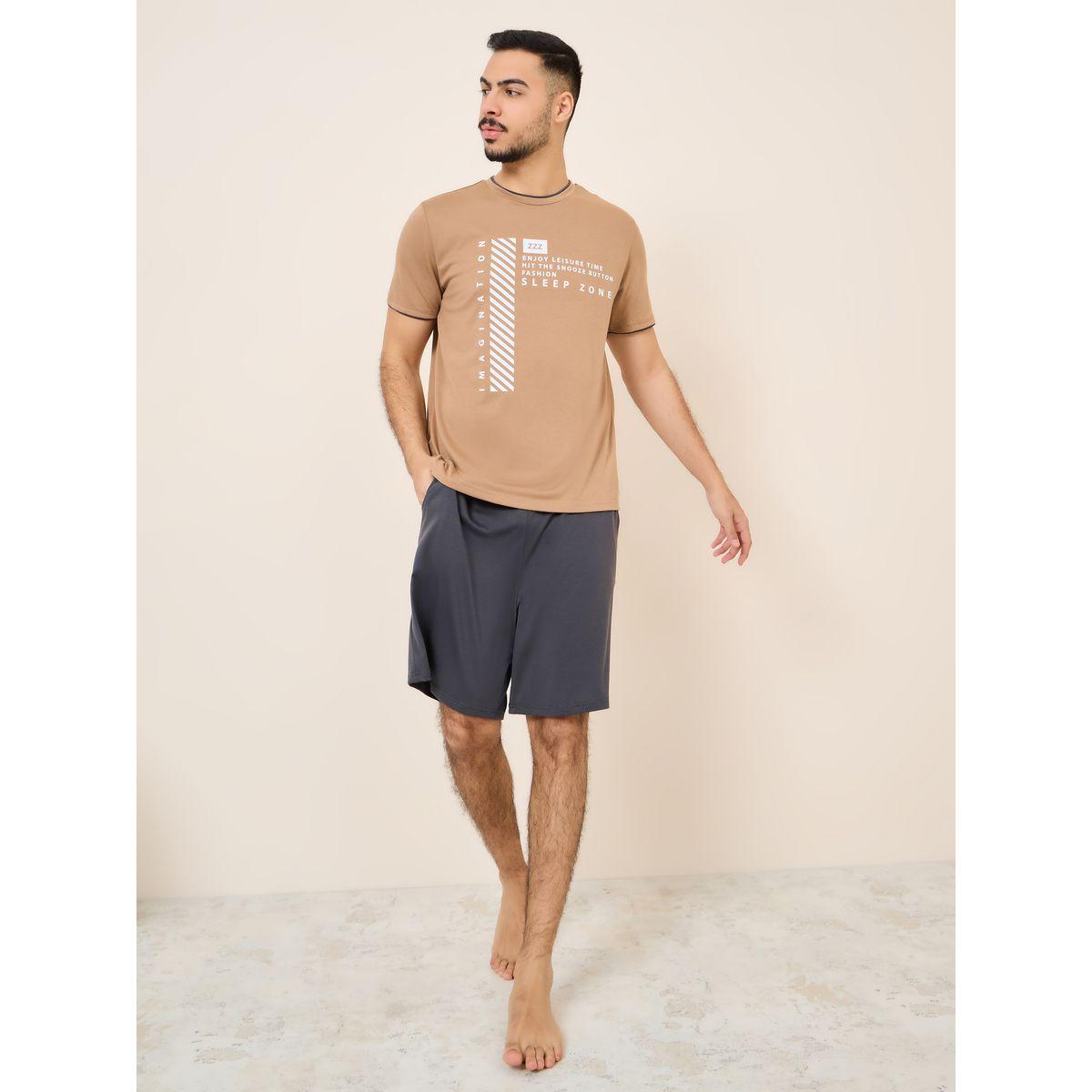 Styli Unwind Slogan Print Sleep T-shirt and Short with Pocket Set-men-clothing-nightwear-sets-image-2