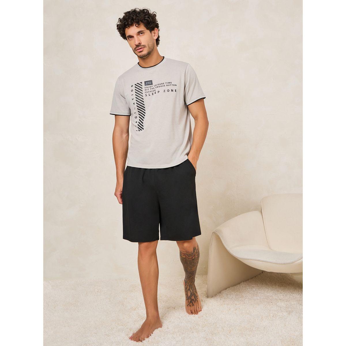 Styli Unwind Sleep Zone Graphic Print T-Shirt & Shorts Set-men-clothing-nightwear-sets-image-1