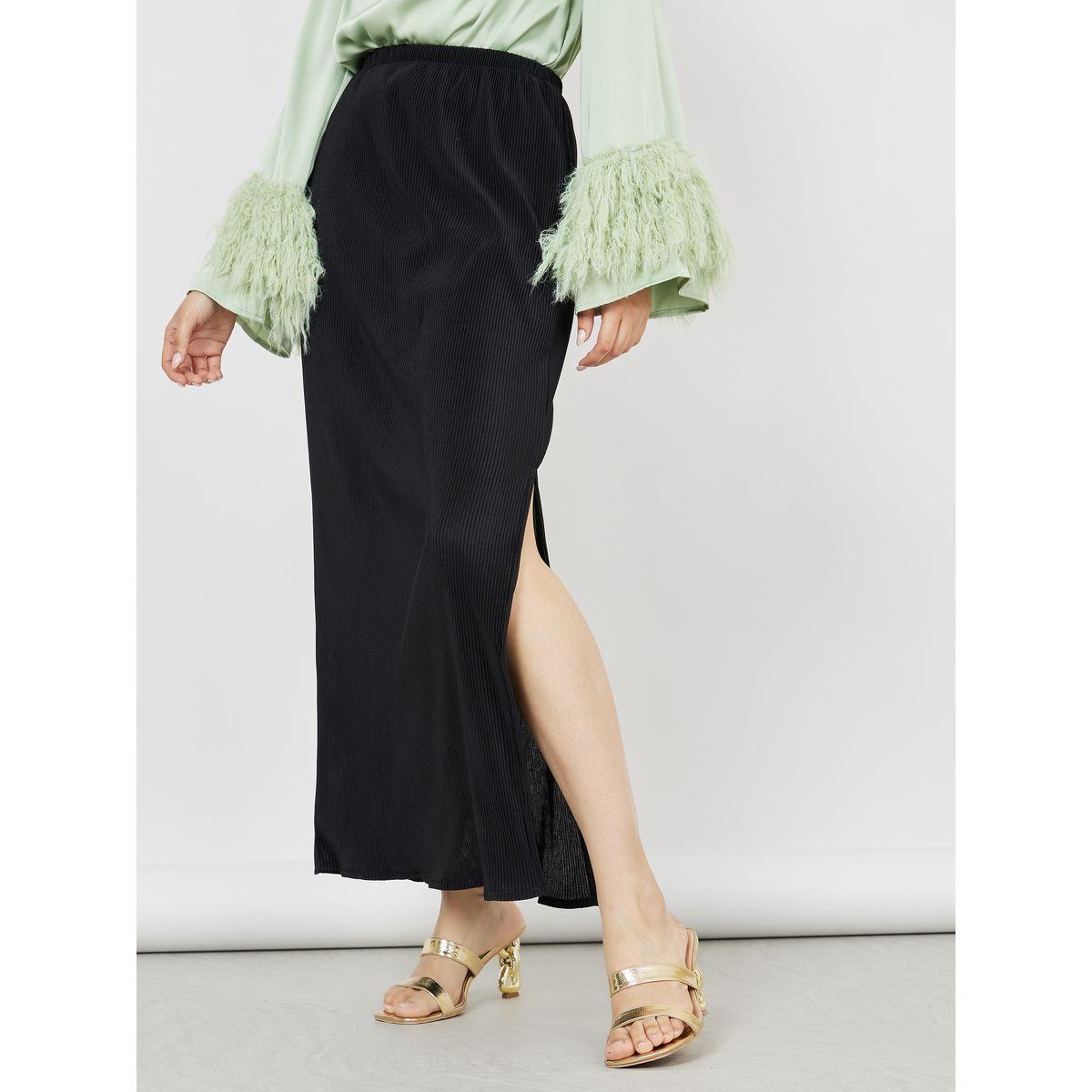 Styli Plisse Side Slit Maxi Skirt-women-clothing-bottoms-skirts-image-1