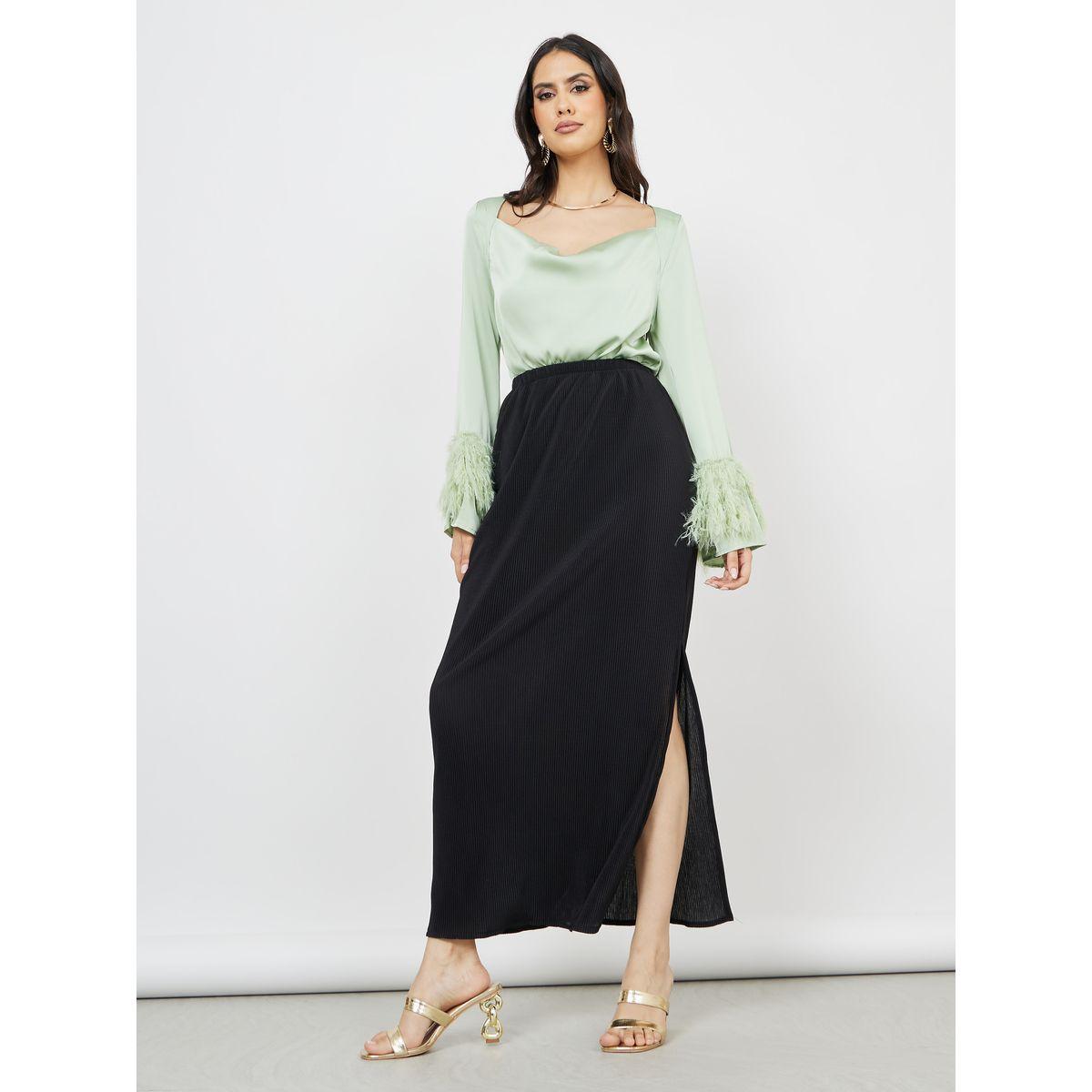 Styli Plisse Side Slit Maxi Skirt-women-clothing-bottoms-skirts-image-2