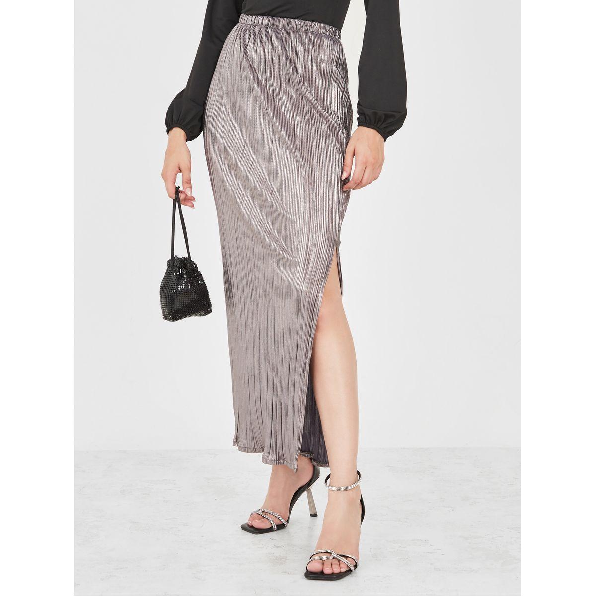 Styli Plisse Side Slit Maxi Skirt-women-clothing-bottoms-skirts-image-1