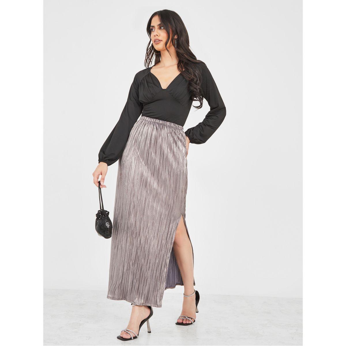 Styli Plisse Side Slit Maxi Skirt-women-clothing-bottoms-skirts-image-2