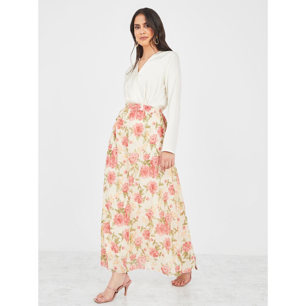 Styli Floral Print Flared A-Line Maxi Skirt-women-clothing-bottoms-skirts-image-2