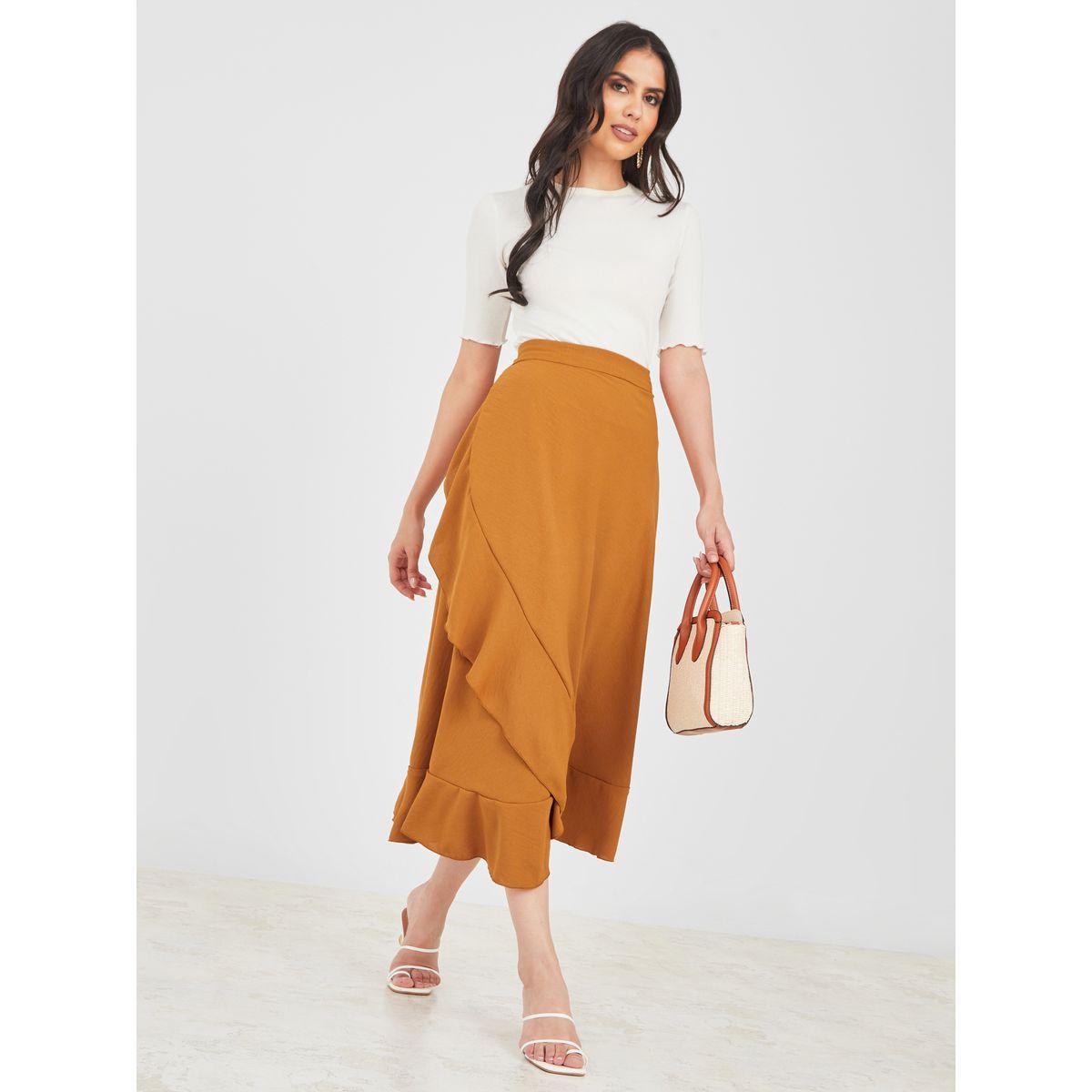 تنور ميدي بنمط لف وتفاصيل كشكش-women-clothing-bottoms-skirts-image-2