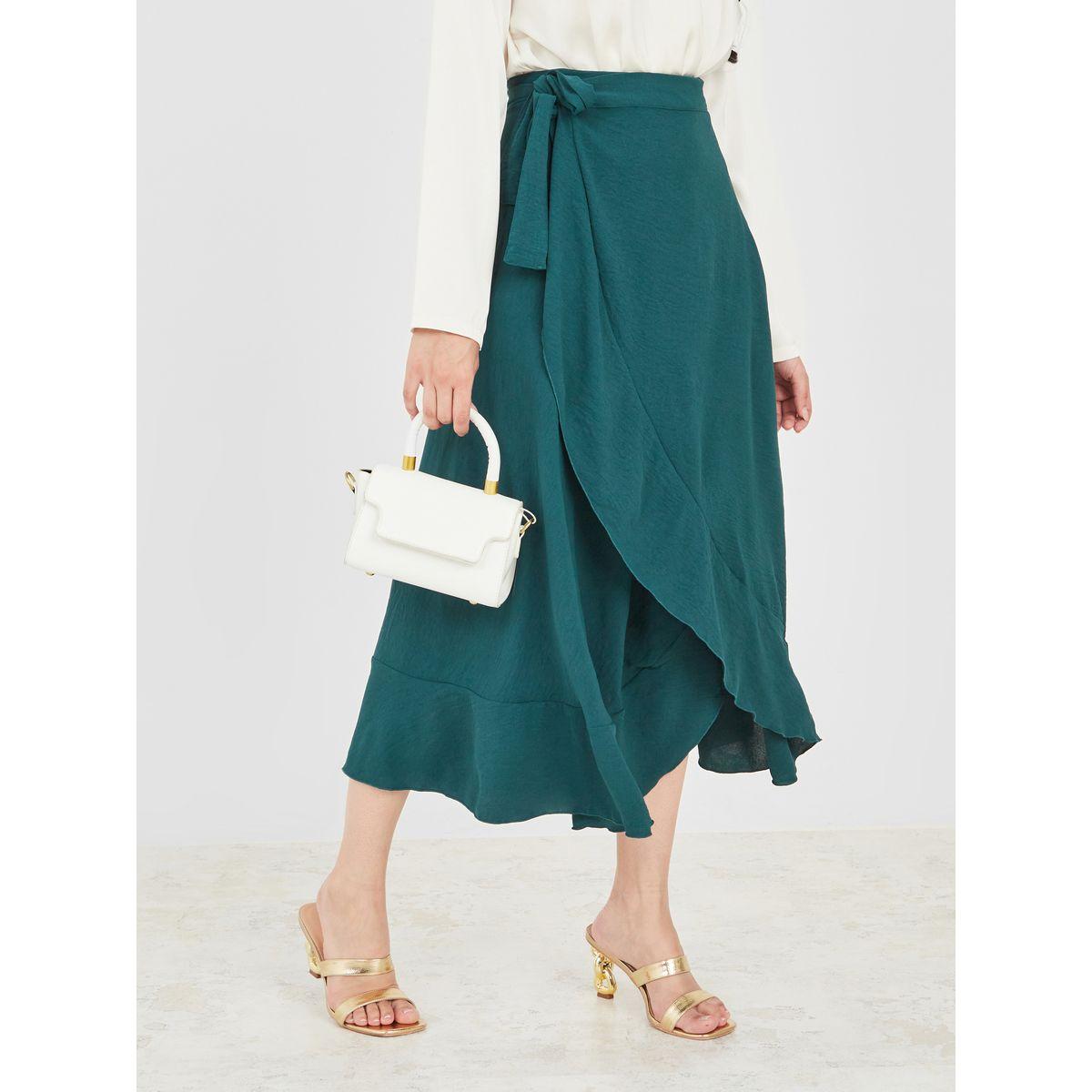 تنور ميدي بنمط لف وتفاصيل كشكش-women-clothing-bottoms-skirts-image-1