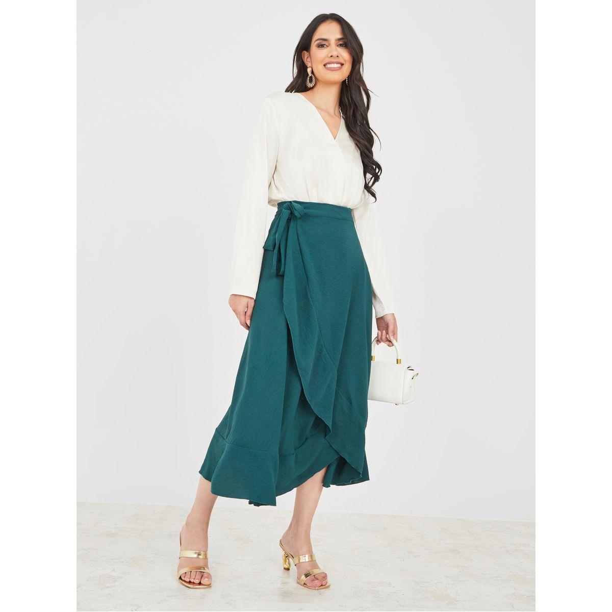 تنور ميدي بنمط لف وتفاصيل كشكش-women-clothing-bottoms-skirts-image-2