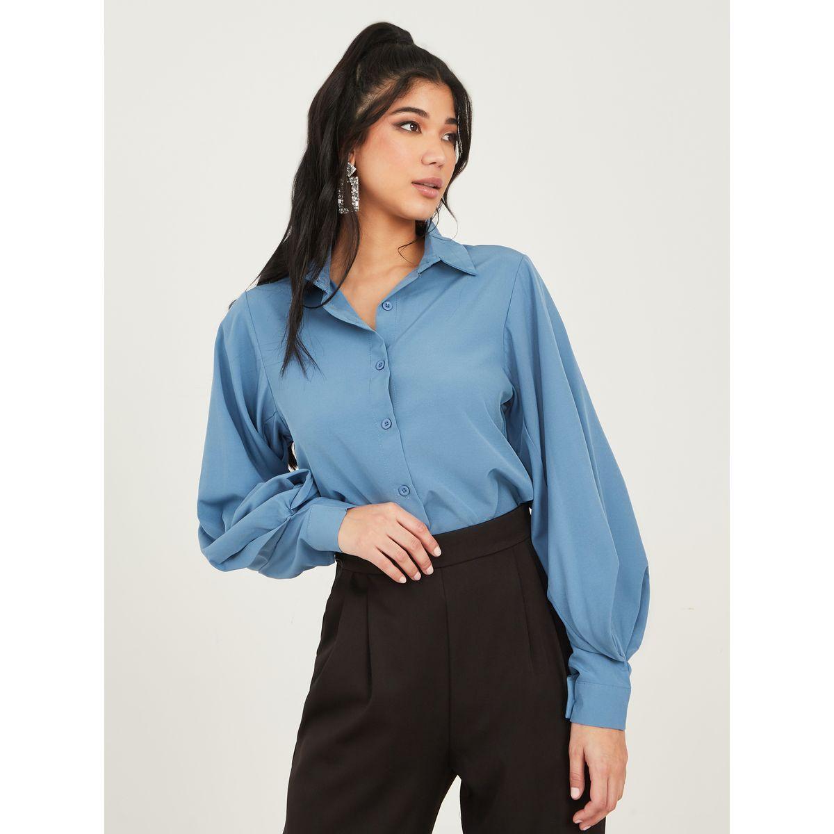 بلوزة سادة بأكمام بنمط فانوس-women-clothing-shirtsandblouses-shirts-image-5