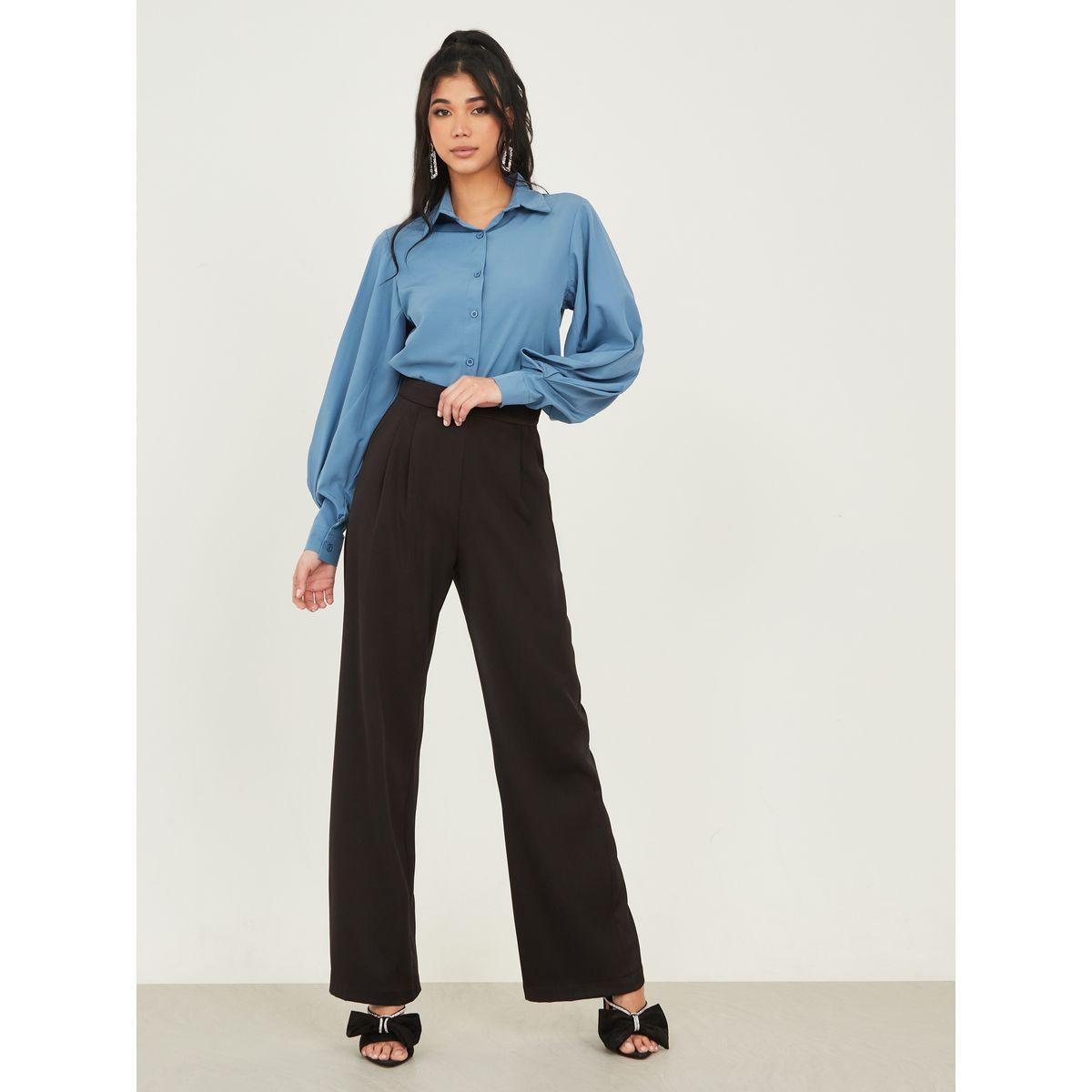 Styli Solid Lantern Sleeve Shirt-women-clothing-shirtsandblouses-shirts-image-2