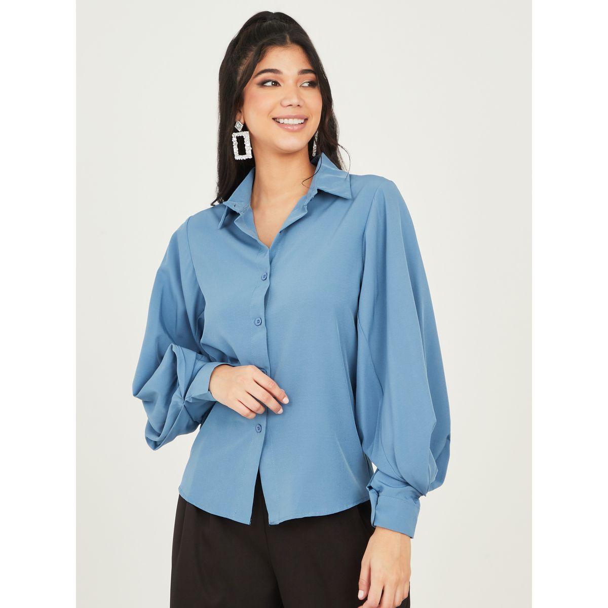 بلوزة سادة بأكمام بنمط فانوس-women-clothing-shirtsandblouses-shirts-image-3
