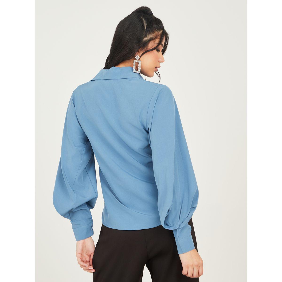 بلوزة سادة بأكمام بنمط فانوس-women-clothing-shirtsandblouses-shirts-image-1