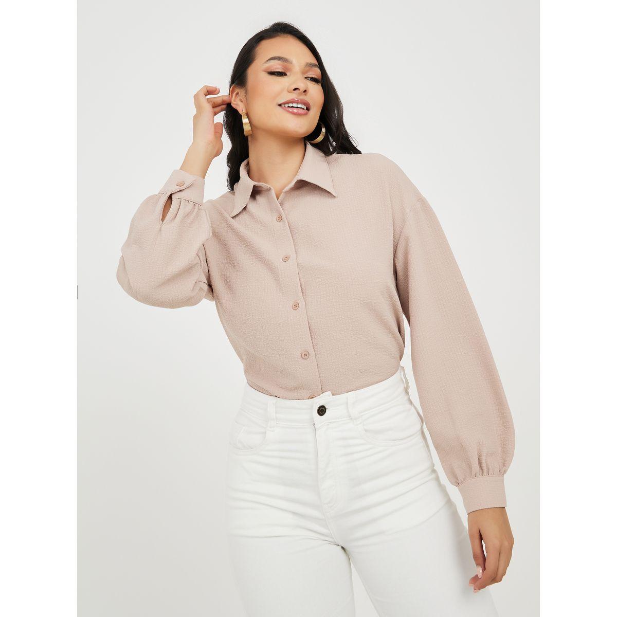 Styli Textured Drop Shoulder Sleeves Regular Fit Shirt-women-clothing-shirtsandblouses-shirts-image-1