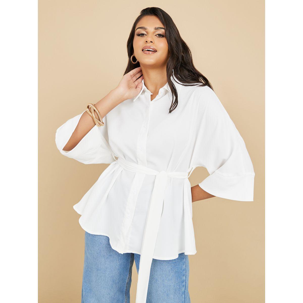 Styli 3/4 Sleeve Button Placket Relaxed Fit Shirt-women-clothing-shirtsandblouses-shirts-image-1