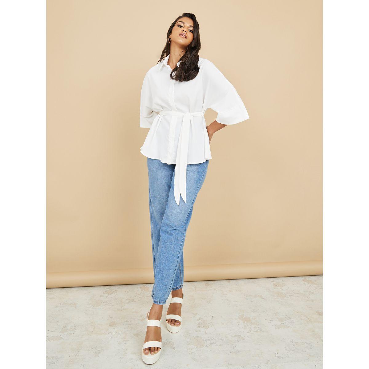 Styli 3/4 Sleeve Button Placket Relaxed Fit Shirt-women-clothing-shirtsandblouses-shirts-image-2