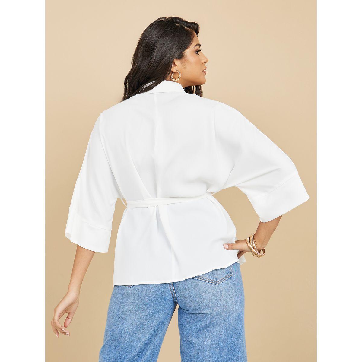 Styli 3/4 Sleeve Button Placket Relaxed Fit Shirt-women-clothing-shirtsandblouses-shirts-image-4