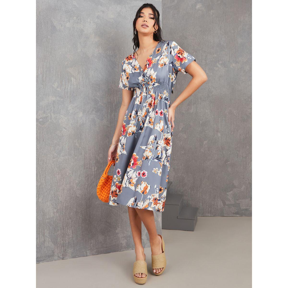 فستان ميدي بتفاصيل مزمومة-women-clothing-dresses-image-2