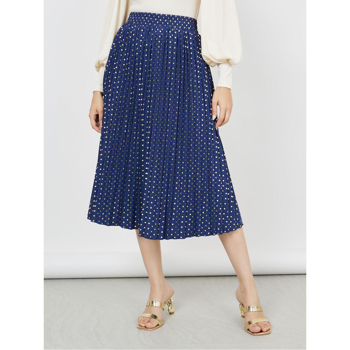 Styli Pleated Foil Spot Print Midi Skirt-women-clothing-bottoms-skirts-image-1